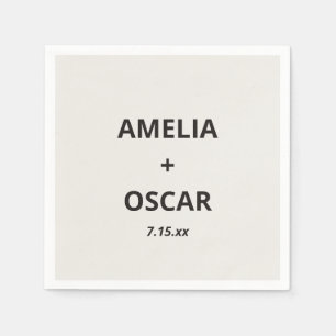 Bold Black Ivory Modern Wedding Names Date Custom Napkin