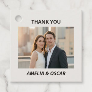 Bold Black Ivory Photo Modern Wedding Thank You Favour Tags