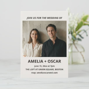 Bold Black Ivory Photo Modern Wedding Typography Invitation