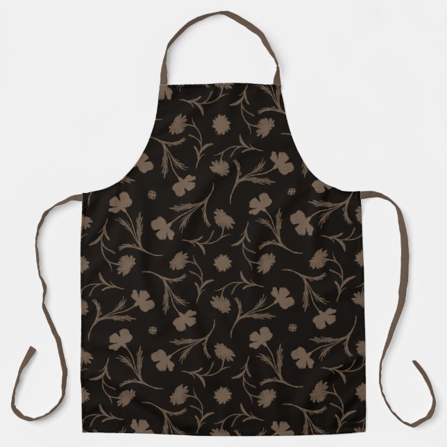Bold Black Liberty Floral Pattern Classy Chic Dark Apron (Front)