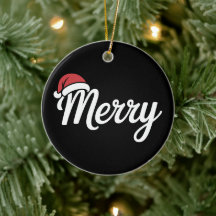 Bold Black Merry Christmas Santa Hat