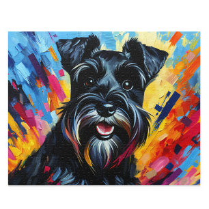 Bold Black Miniature Schnauzer Acrylic Style Art Jigsaw Puzzle