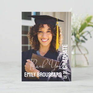 Bold Black Minimalist Photo Graduation Thank You Card