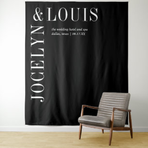 Bold Black Modern Wedding Backdrop Tapestry