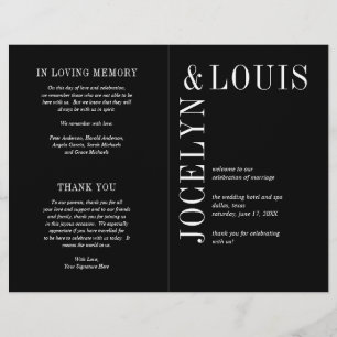 Bold Black Modern Wedding Program Flyer