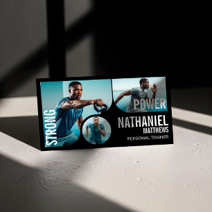 Bold Black Personal Trainer Fitness Gym Coach QR Business Card