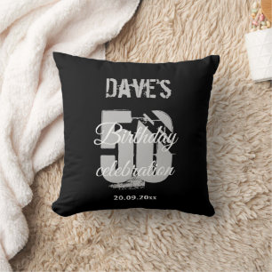 Bold Black Personalised 50th Any Age Birthday  Cushion
