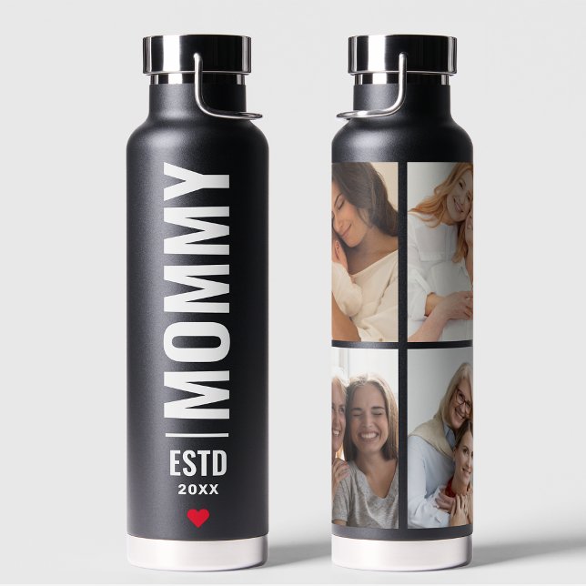 Bold Black Photo Mummy Collage Wrap Water Bottle (Creator Uploaded)
