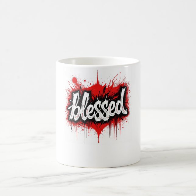 Bold Black & Red "Blessed"  Coffee Mug (Center)
