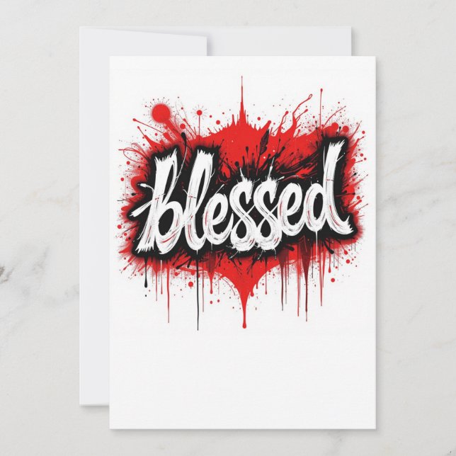 Bold Black & Red "Blessed"  Invitation (Front)