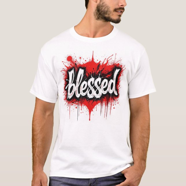 Bold Black & Red "Blessed" T-Shirt (Front)