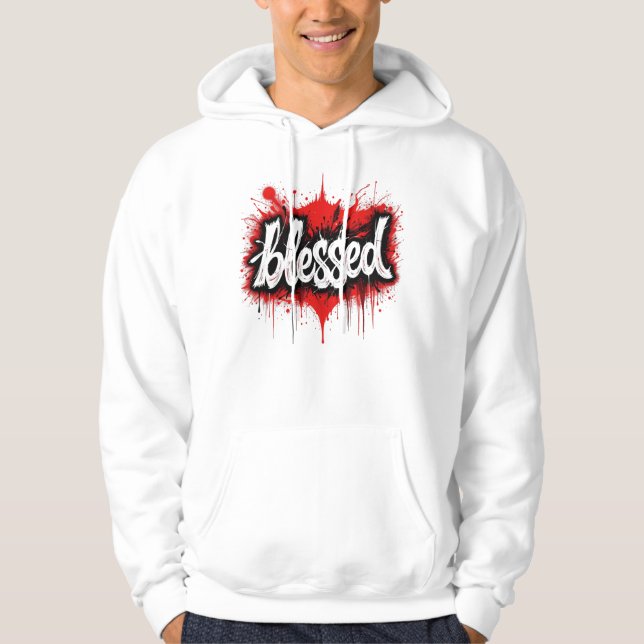 Bold Black & Red "Blessed" T-Shirt Hoodie (Front)