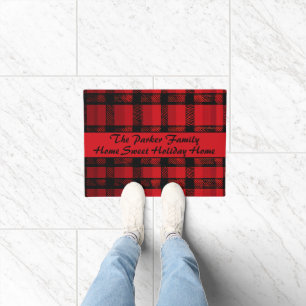 Bold Black Red Buffalo Plaid Sweet Holiday Home Doormat