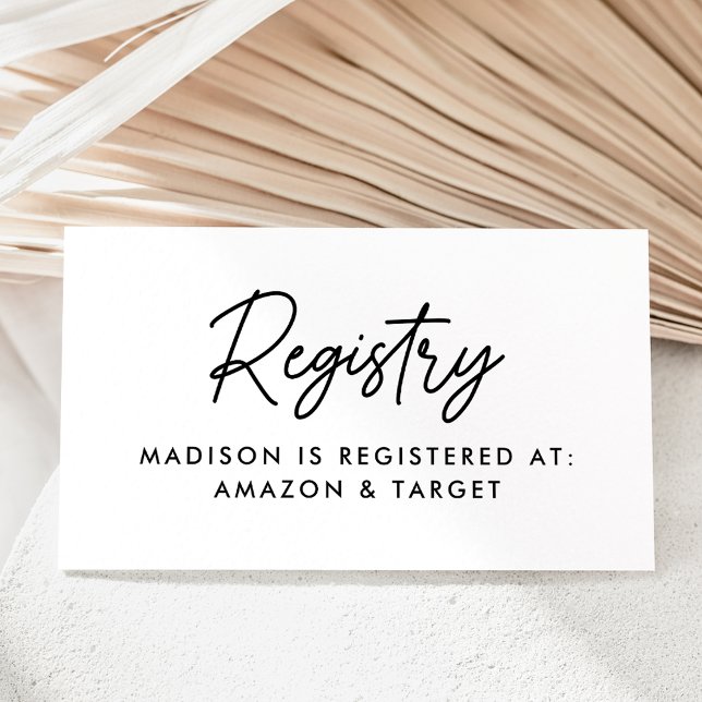 Bold Black Script Baby Shower Registry Enclosure Card (Creator Uploaded)