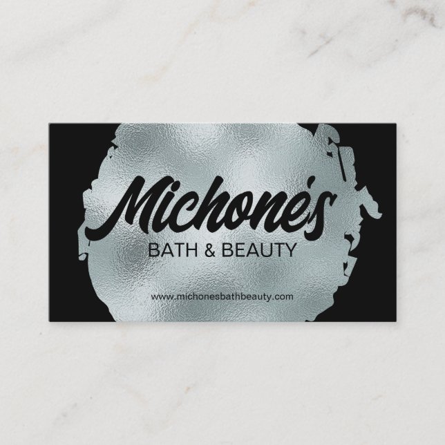 Bold Black Silver Foil Modern Luxury Glamourous Business Card (Front)