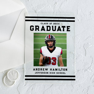 Bold Black Stripes Athletic Photo Graduation Acrylic Invitations