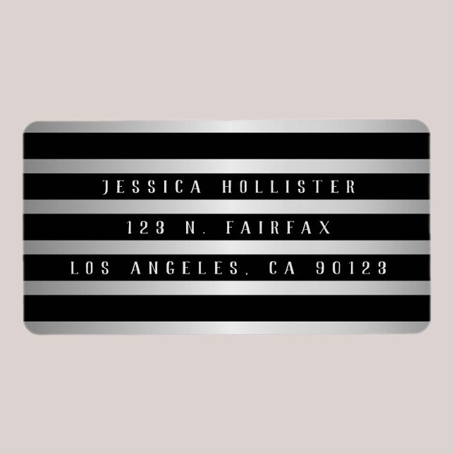 Bold Black Stripes & Faux Silver | Return Address Label (Creator Uploaded)