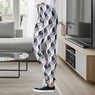 Bold Black Tribal Dragon Red Blue Flowers Leggings