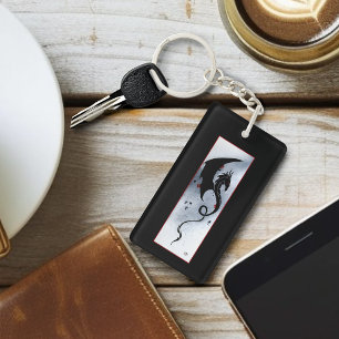 Bold Black Tribal Dragon Red Blue Flowers Logo Key Ring