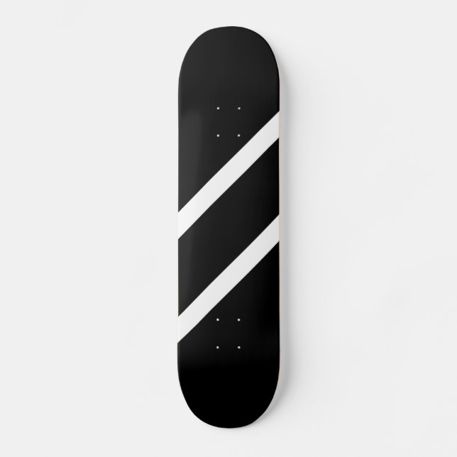 Bold Black Two Sleek Slim White Diagonal Stripes  Skateboard (Front)
