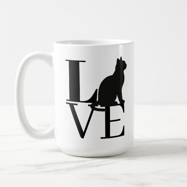 Bold Black Typography Cat Silhouette Cat Lovers  Coffee Mug (Left)