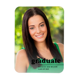 Bold Black Typography Photo Graduate Announcement Magnet