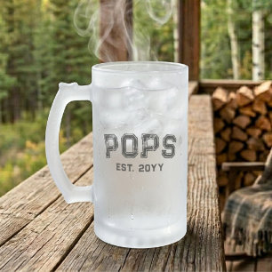 Bold Black Varsity Pops Grandpa Nickname Est Year Frosted Glass Beer Mug