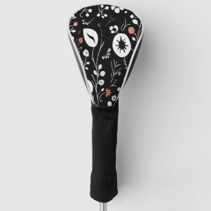 Bold Black & White Abstract Floral with Orange Golf Head Cover