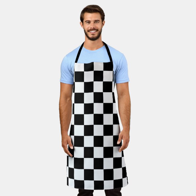 Bold Black White Checkered Pattern Apron (Worn)