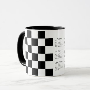 Bold Black White Chequered Pattern 2025 Calendar Mug