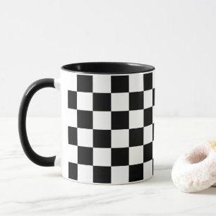 Bold Black White Chequered Pattern Mug