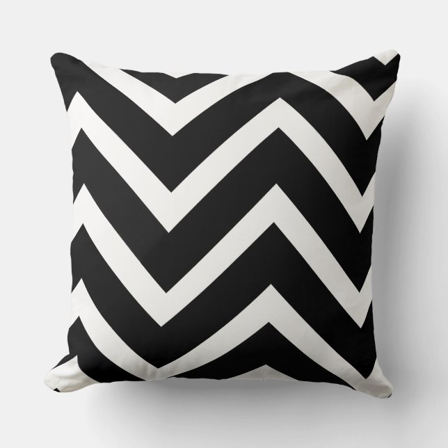 Bold Black White Chevron Geometric Pattern Cushion (Front)