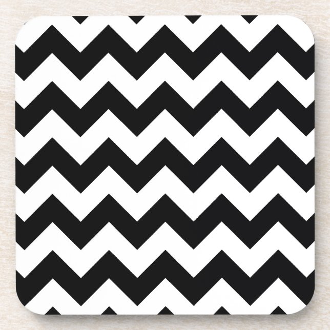 Bold Black & White Chevron Zig Zag Pattern Coaster (Front)