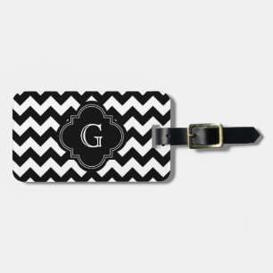 Bold Black White Chevron Zig Zag Pattern Monogram Luggage Tag