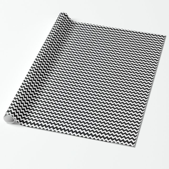 Bold Black & White Chevron Zig Zag Pattern Wrapping Paper (Unrolled)