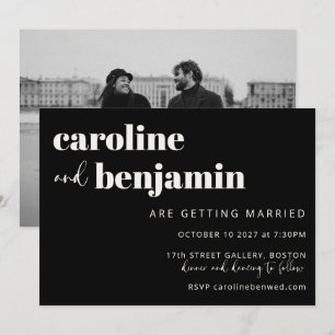 Bold Black White Elegant Modern Photo Wedding Invitation