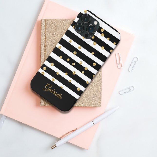 Bold Black White Faux Gold Stripe Pattern Case-Mate iPhone Case (Creator Uploaded)