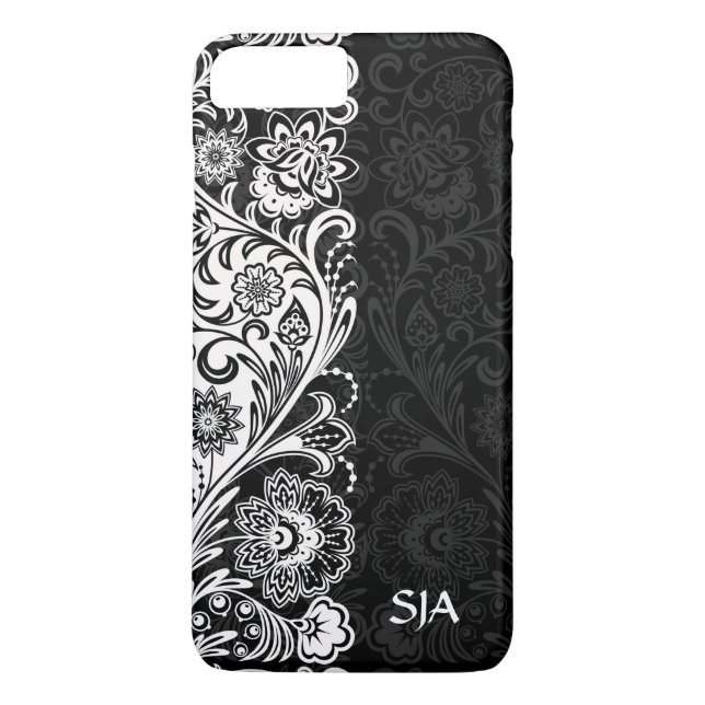 Bold Black White Floral Design iPhone 7 Plus Case (Back)