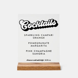 Bold Black White Groovy Wedding Cocktails Clear Acrylic Sign