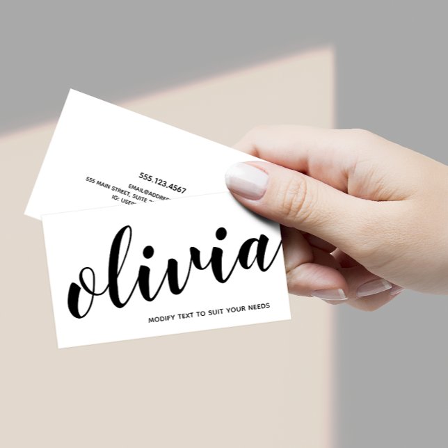 Bold Black White Handwritten Script Calligraphy Business Card (Creator Uploaded)