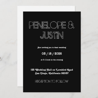Bold Black & White Minimalist Modern Wedding Invitation