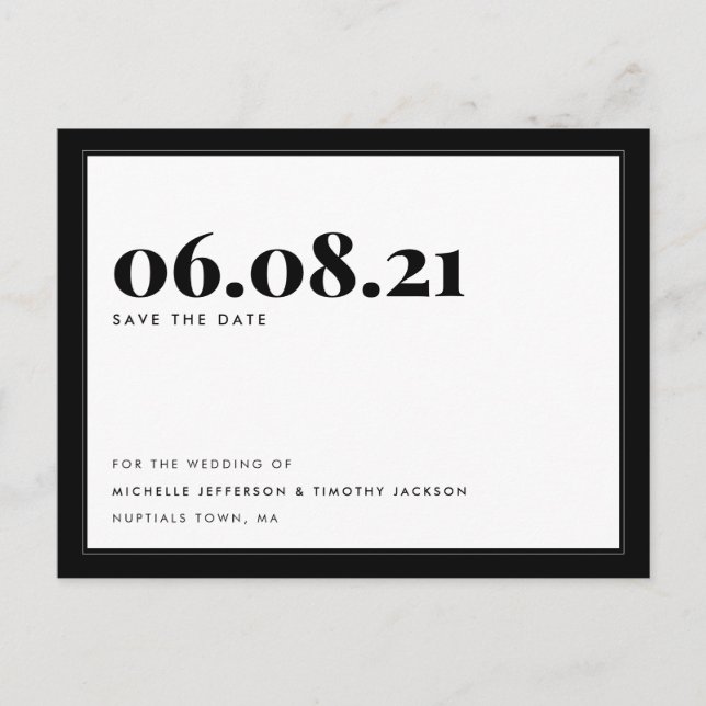 Bold Black White Minimalist Simple Save the Date Announcement Postcard (Front)