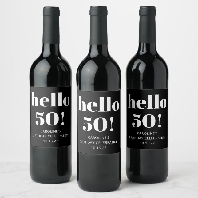 Bold Black White Modern Chic 50th Birthday Party Wine Label (Bottles)