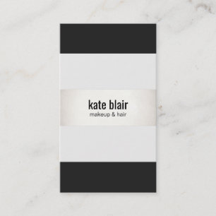 Bold Black White Modern FAUX Silver Striped Business Card