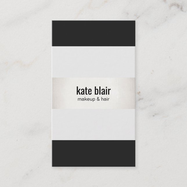 Bold Black White Modern FAUX Silver Striped Business Card (Front)