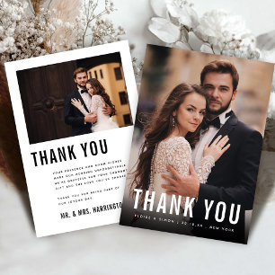 Bold Black White Modern Minimalist Photo Wedding Thank You Card