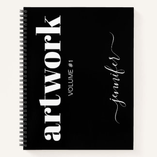 Bold Black White Personalised Sketchbook Your Name Notebook