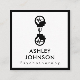 Bold Black & White Psychotherapy Therapist Brain Square Business Card