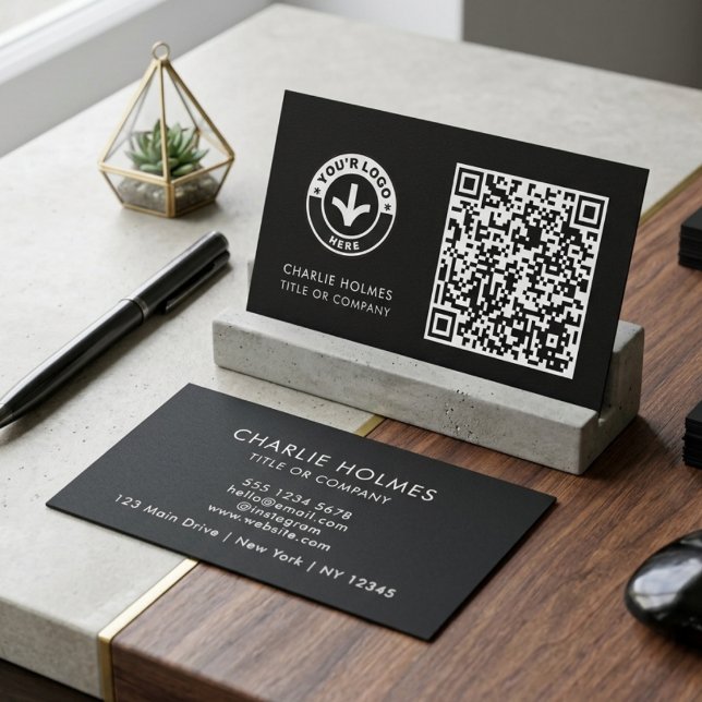 Bold Black White QR Code Logo Business Card (Creator Uploaded)