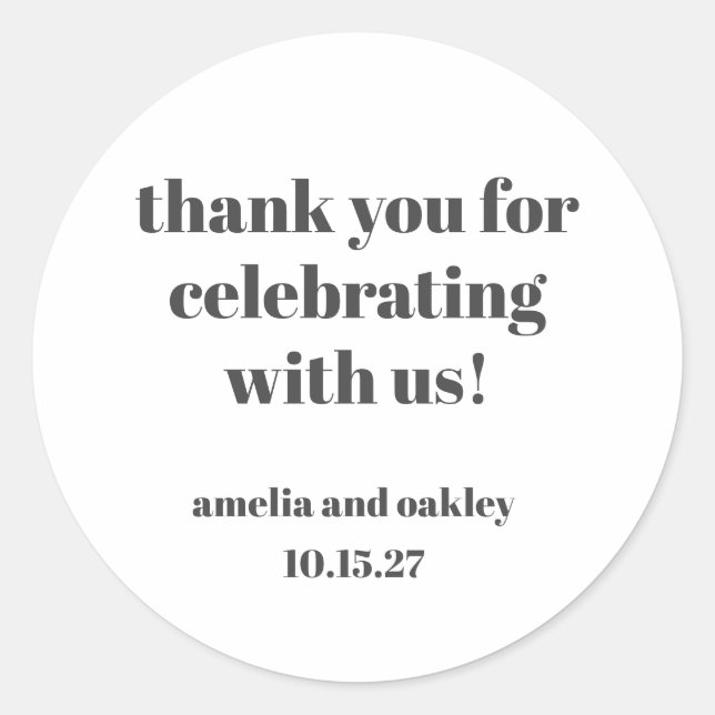 Bold Black White Retro Custom Wedding Thank You  Classic Round Sticker (Front)